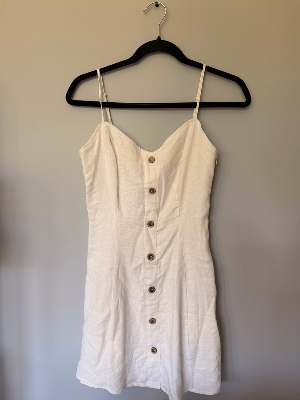 Garage White Spaghetti Strap Button-Front Mini Dress